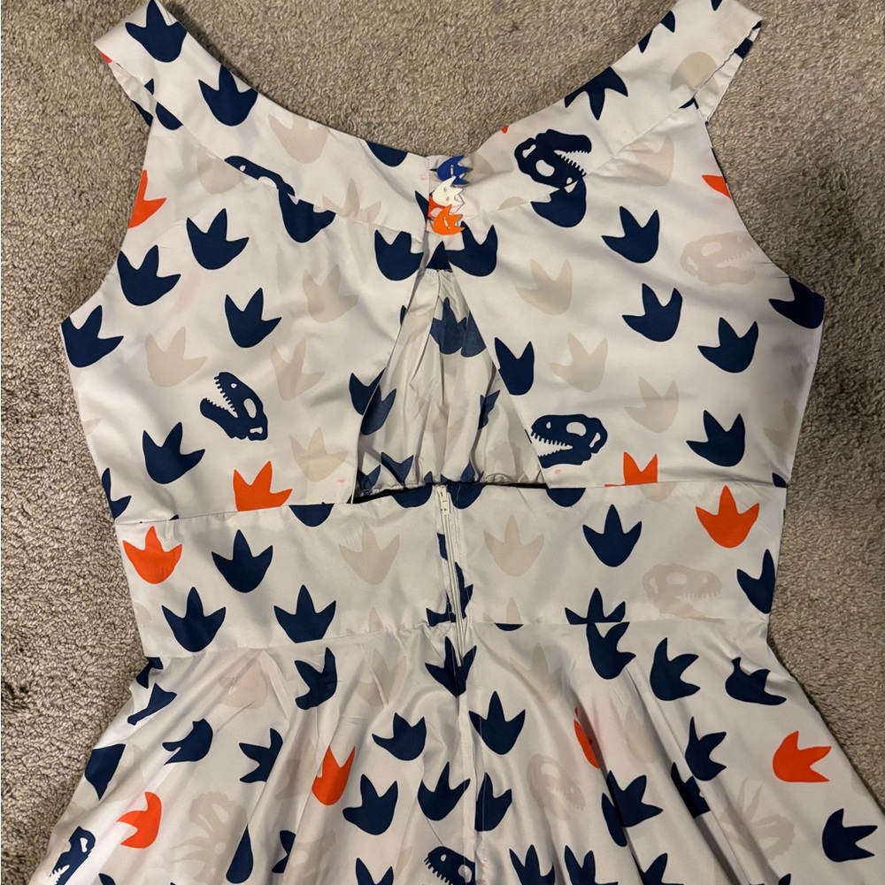 Charming White Dress with Colorful Dinosaur Print - Picture 4 of 5